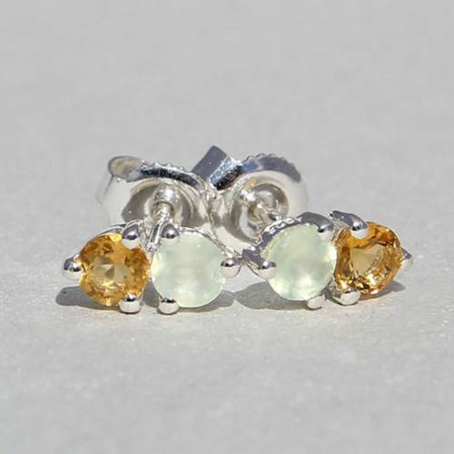 Campur Design 0,94 Carat Citrin Prehnit Ohrstecker 925 Silber goldgelber Citrin