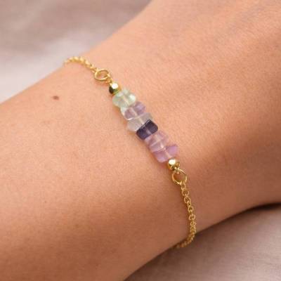 Armband FLUORITPERLEN zartes Messingarmband mit Fluorit (2152)