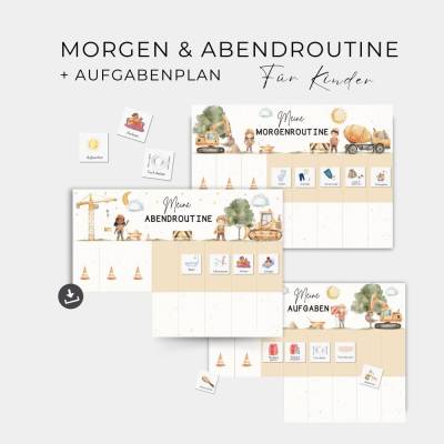 Tagesplan für Kinder, Morgenroutine Abendroutine für Kinder, Routineplan, Kleinkinder Routine Set Baustelle, zum Ausdruc