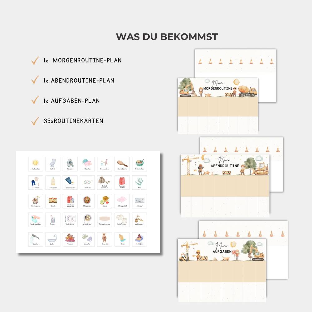 Tagesplan für Kinder, Morgenroutine Abendroutine für Kinder, Routineplan, Kleinkinder Routine Set Baustelle, zum Ausdruc Bild 3