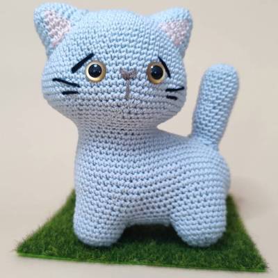Gehäkelte Katze "Kira" grau Kartäuser Amigurumi, handmade, Stubentiger, Geschenk Katze, Kitten, Katzenm