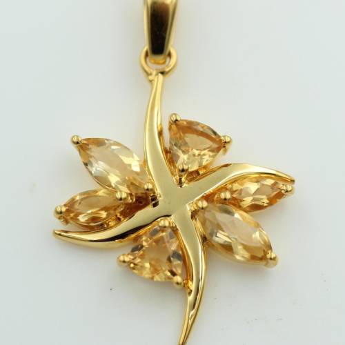 Exklusiver 2,48 Carat Citrin Anhänger 925 Silber Collier Kette vergoldet