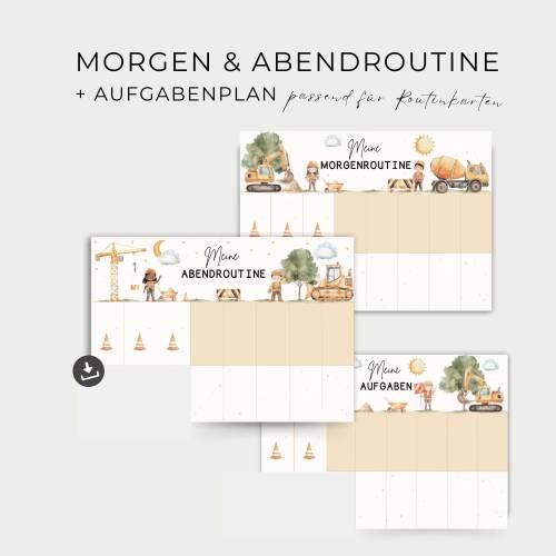 Tagesplan für Kinder, Morgenroutine und Abendroutine, Routineplan für Kleinkinder Baustelle, PDF 