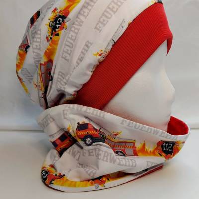 Wendbare Beaniemütze & Halssocke Feuerwehr für Kinder – Jersey, Jungen & Mädchen