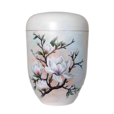 Urne Magnolien, Künstler Urne, handbemalte Bio Urne, Urne für Asche, Beerdigung Urne, Urne für Menschliche Asche 