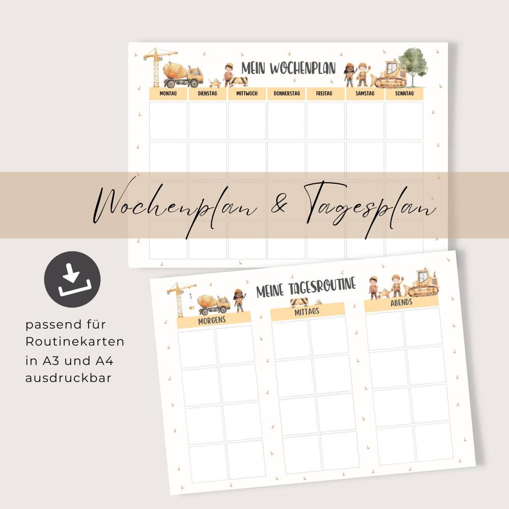 Wochenplan und Tagesplan für Kinder, Montessori inspiriert, A3 Format