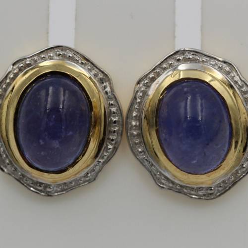 Edle 3,04 Carat Tansanit Ohrstecker Cabochon 925 Silber vergoldet Tansit Afrika