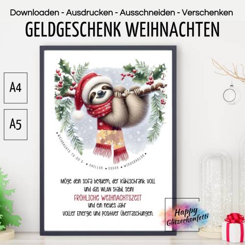 Teenager Geldgeschenk Weihnachten, Weihnachtskarte, Last Minute Geschenk, Geld verschenken verpacken, PDF Download 