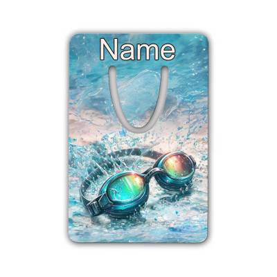 Schwimmen Lesezeichen mit Name / Schriftartwahl / Aluminium / 5 x 7,5 x 0,07cm
