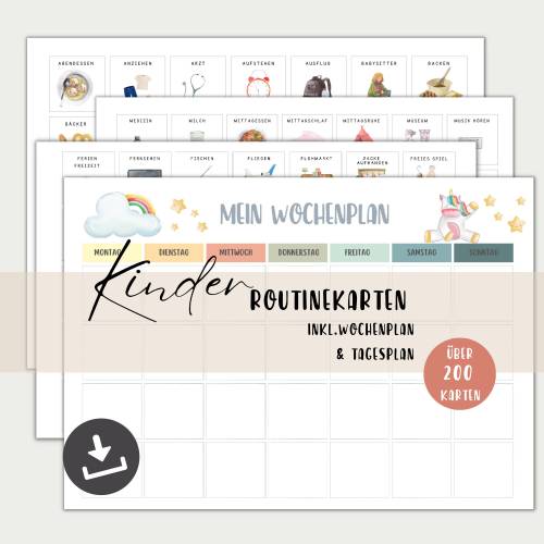 Routinekarten für Kinder zum ausdrucken inkl. Wochenplan und Tagesplan PDF sofort Download in A4 + A3 ausdruckbar