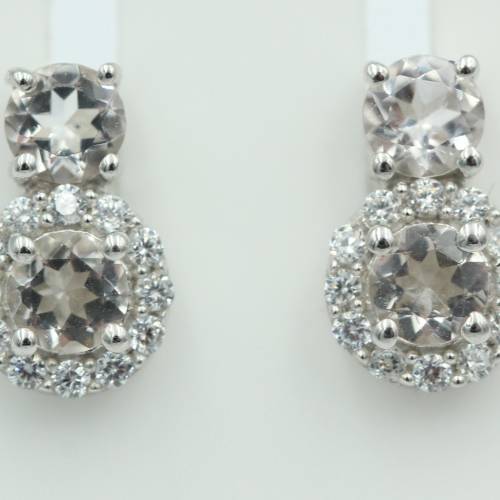 seltene 1,97 Carat Morganit Ohrstecker 925 Silber Ohrschmuck mit Zirkonia Top