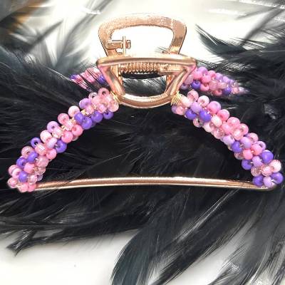 Haarspange, Haarklammer, Haarkrallen mit Perlen in Rosa & Lila – feminin & verspielt