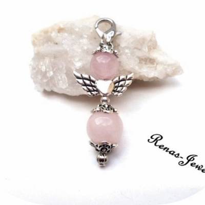 Schutzengel Anhänger Edelstein Rosenquarz rosa silberfarben Engel