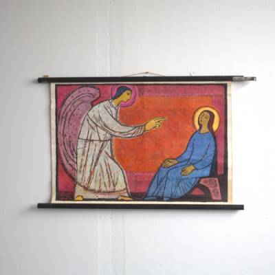 Vintage Rollbild religiöse Lehrtafel Verkündigung