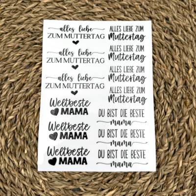 Rub Ons I Rub-On Modern MUTTERTAG, A6, Motivfarbe schwarz, Transfer Sticker,  Mama