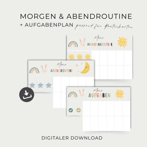 Morgen- Abendroutine inkl. Aufgabenplan für Kinder, Routineplan zum Ausdrucken, Tagesplaner, PDF-Download