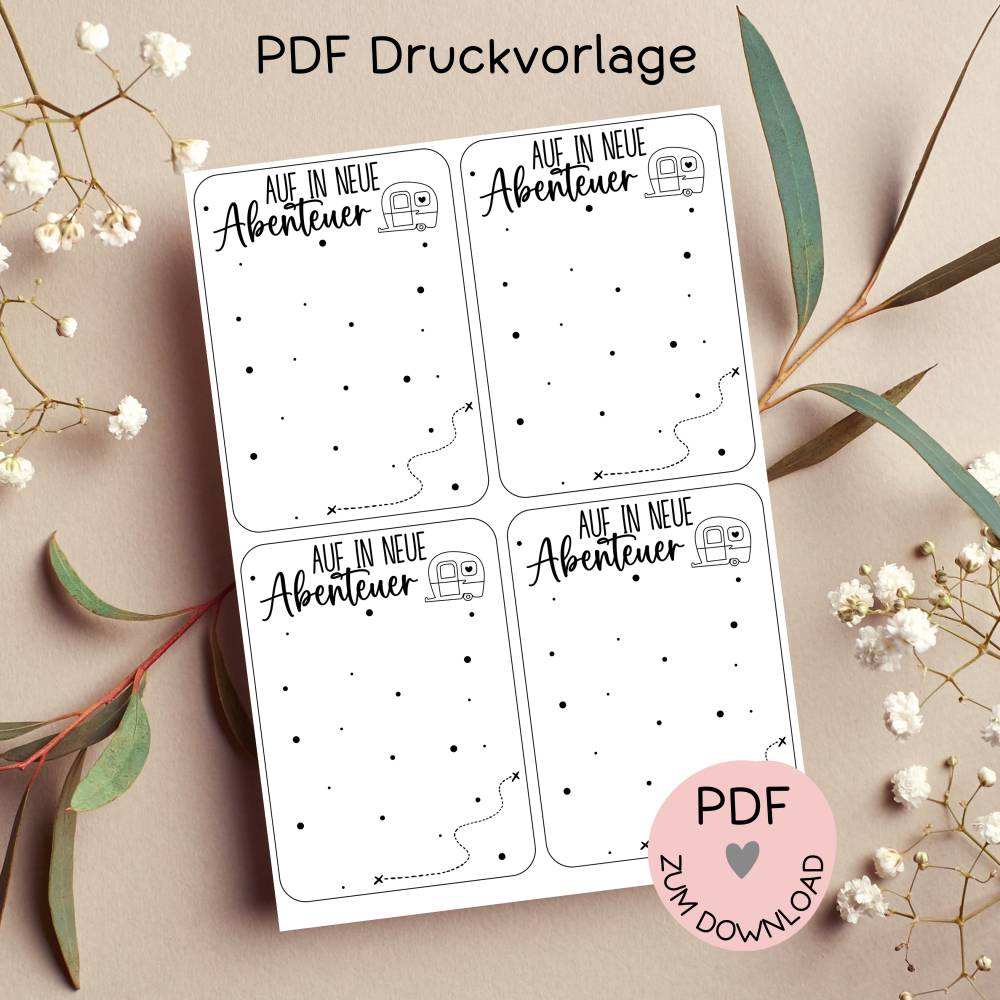 Digitale Datei, PDF Druckvorlage Karte "Abenteuer", z.B. für kleine