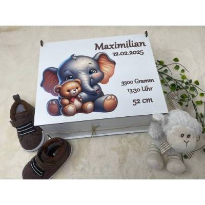 Erinnerungsbox für Baby, Erinnerungskiste, personalisierte Erinnerungskiste, Baby Geschenk personalisiert elefant