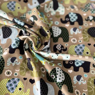 Stoff mit niedlichen Elefanten + GRÜN und BLAU + Jersey *  ab 0,5 m x 1,45 m Meterware