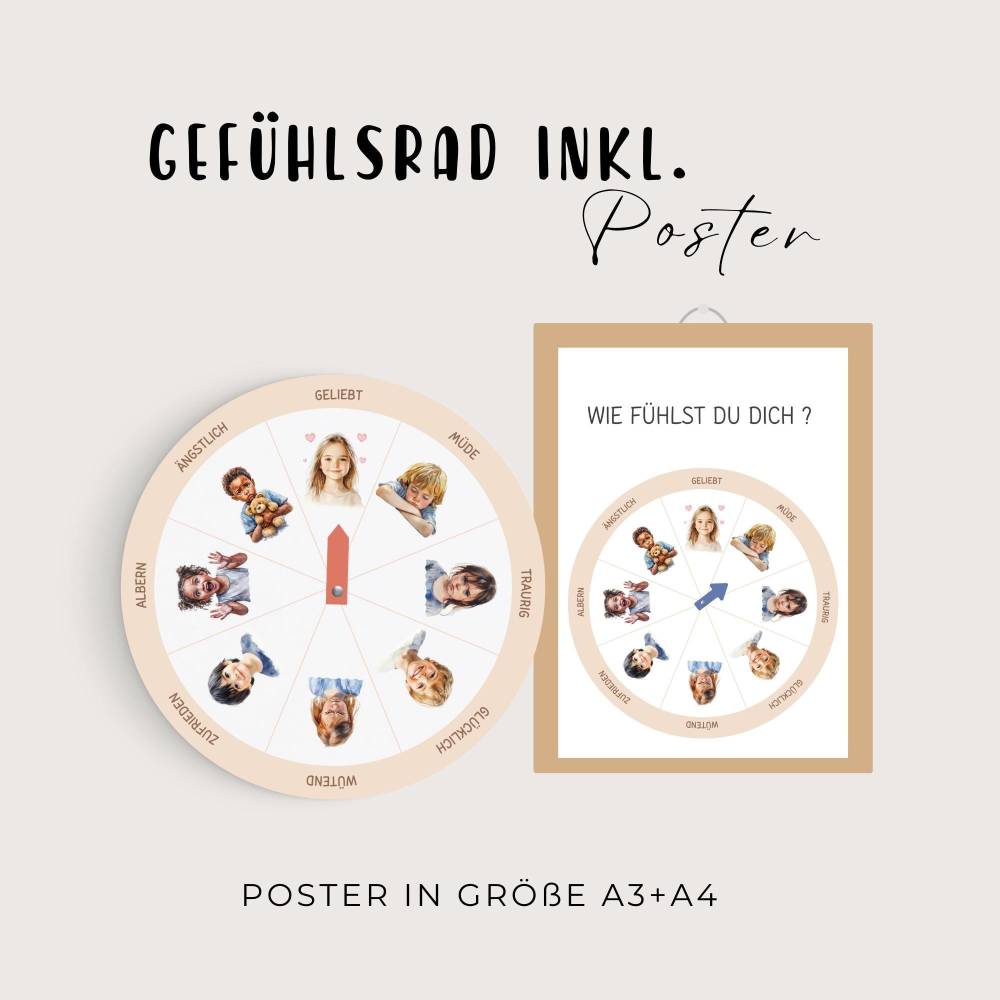 Gefühlskarten für Kinder, Montessori Lernmaterial, Gefühle Set mit Gefühlsrad, Lernposter und Gefühlskarten Bild 4