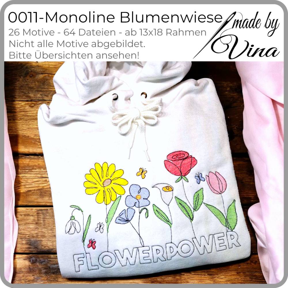 Monoline Blumen Stickdateien Set – 26 filigrane Motive ab 13x18 – Modern & einsteigerfreundlich Bild 2