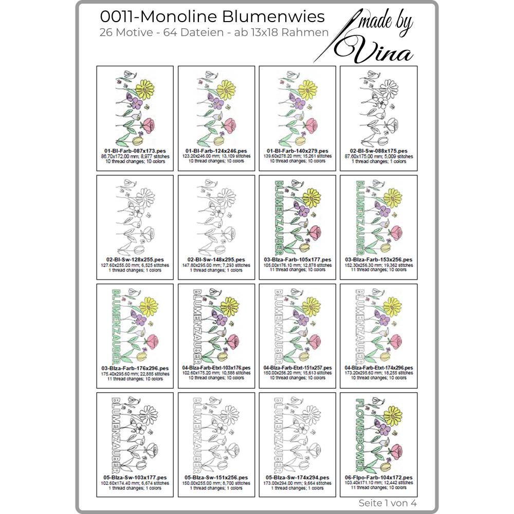 Monoline Blumen Stickdateien Set – 26 filigrane Motive ab 13x18 – Modern & einsteigerfreundlich Bild 3