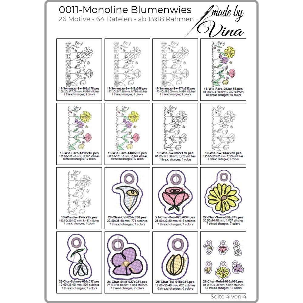 Monoline Blumen Stickdateien Set – 26 filigrane Motive ab 13x18 – Modern & einsteigerfreundlich Bild 6