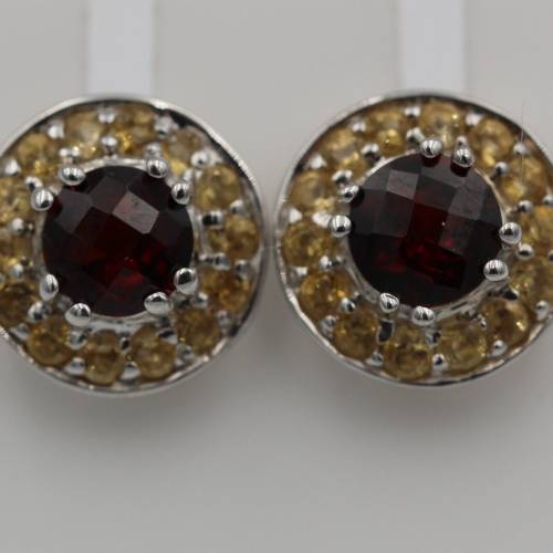 Edle 1,70  Carat Granat Citrin  Ohrstecker 925 Silber Edelsteinohrstecker Top