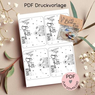 Digitale Datei, PDF-Druckvorlage Tütenklappe "Lass Blumen blühen", Geschenktütchen