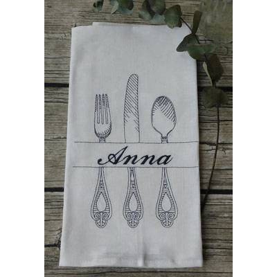 Geschirrtuch - Küchentuch - personalisiert bestickt - Besteck und Namen