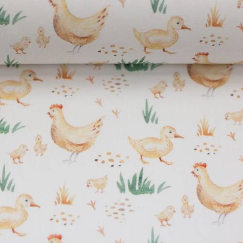 Timu Baumwolle Hühner und Enten auf weiß - Swafing - Ostern