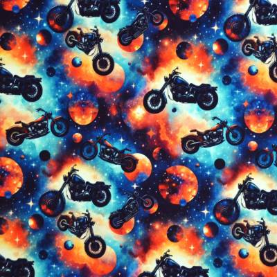 ♕ French Terry Sommersweat mit Motorrad Chopper Bike 50 x 150 cm Nähen Stoff ♕