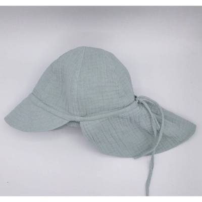 Sonnenhut Kinder, hellmint, Musselin, mit Schirm und Nackenschutz, unisex