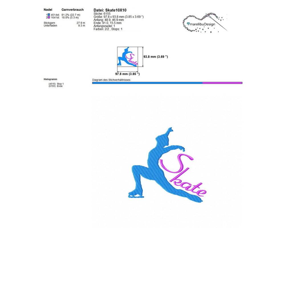 Stickdatei Skate, Schlittschuh Eiskunstlauf, 2 Größen, ab 10x10 Bild 3