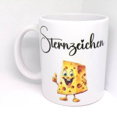 Sternzeichen Käse Tasse – Lustiges Geschenk mit Spruch für Käseliebhaber – Handmade Keramiktasse für Rechts- und Linkshänder