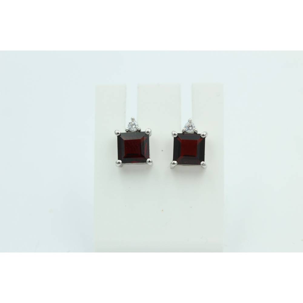 Edle 2,2 Carat Granat Ohrstecker 925 Silber mit Zirkonia Top blutroter Granat Bild 2