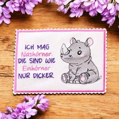 Stickdateien Set Nashorn & Spruch – Shabby-Stil, ab 10x10 cm, 4 Motive, Einsteigerfreundlich