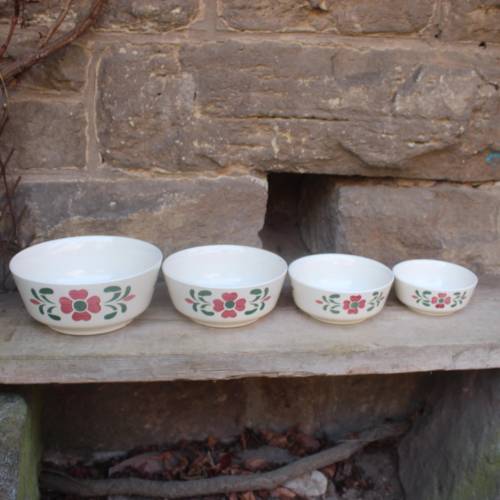 Schüssel Set 4 tlg.  Keramik Blumendekor VEB Elsterwerda 60er 70er Jahre DDR