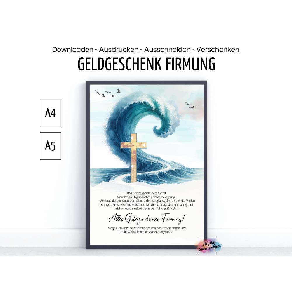 Firmung Geldgeschenk, DIY PDF Vorlage zum Ausdrucken, Last-Minute Geschenk Idee, Download, Geld kreativ verpacken versch Bild 1