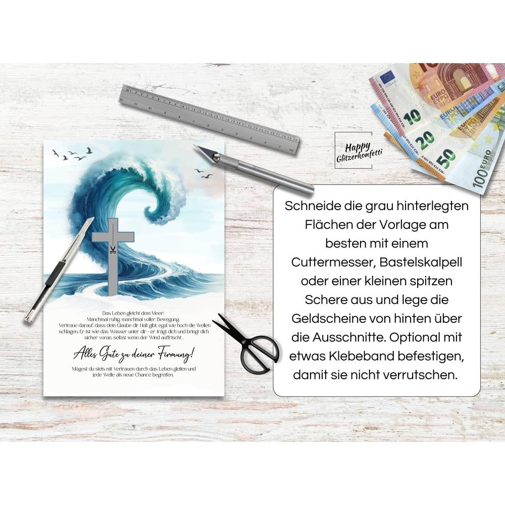 Firmung Geldgeschenk, DIY PDF Vorlage zum Ausdrucken, Last-Minute Geschenk Idee, Download, Geld kreativ verpacken versch Bild 4