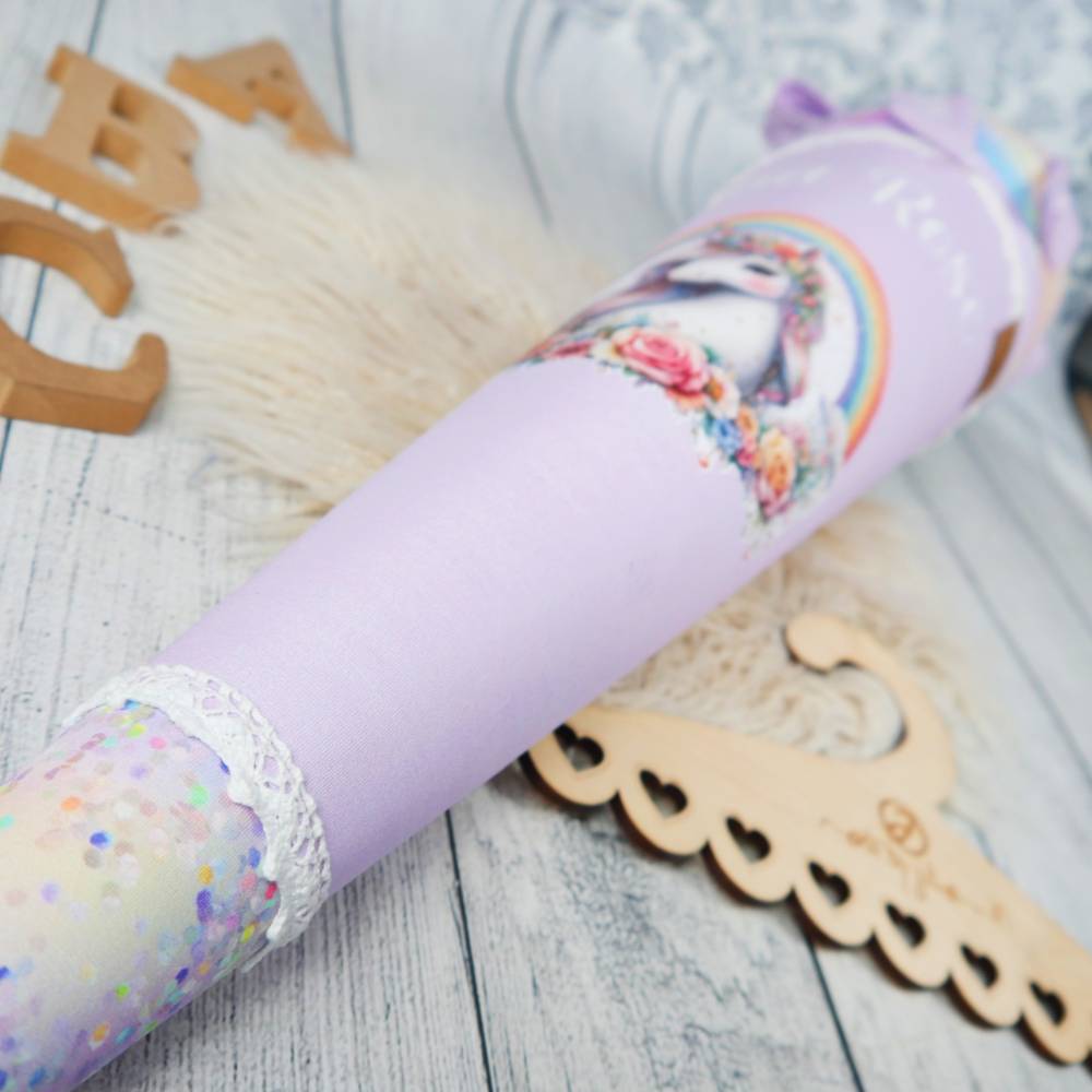 Schultüte Stoff Einhorn Regenbogen bunt Flieder 70cm 85cm   *personalisierbar und mit Kisseninlet Bild 4