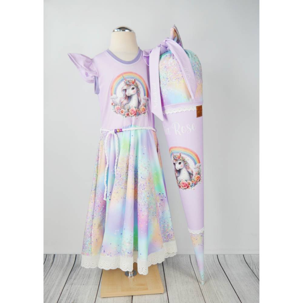 Schultüte Stoff Einhorn Regenbogen bunt Flieder 70cm 85cm   *personalisierbar und mit Kisseninlet Bild 6