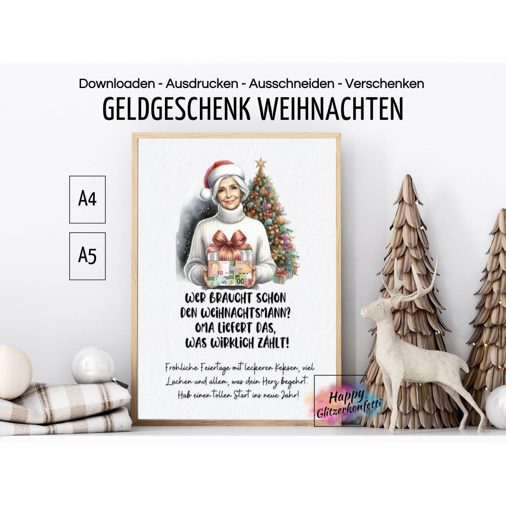 Witziges Teenager Geldgeschenk für Enkelkind zu Weihnachten, Weihnachtskarte, Last Minute Geld verschenken verpacken Bild 1