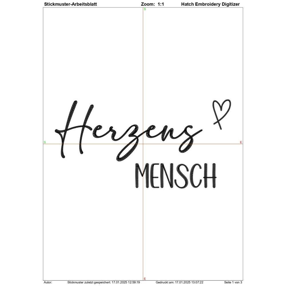 Schriftzug Herzens Mensch 18cm, Stickdatei, Sofortdownload, Embroidery Design Bild 1