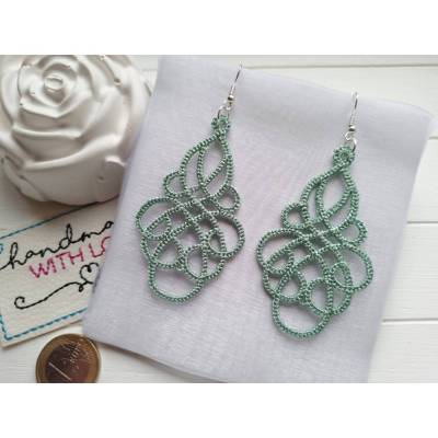 Große meergrüne Spitzen Ohrringe Boho – federleicht & handgestickt, Sommer Schmuck