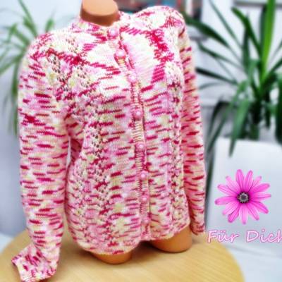 helle Damen-Strickjacke Gr. M bis L Cardigan handgestrickte Jacke Damenweste Nr.3475