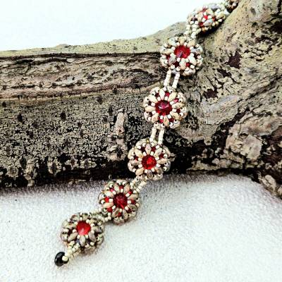 Armband beige rot | Rivolisteine | 17,5cm | Neodym-Magnetverschluss | Geschenk
