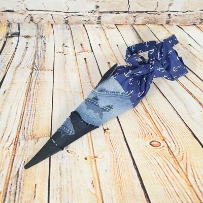 Schultüte "Fisch", 35 cm, Zuckertüte, Jeans Upcycling, Geschwistertüte