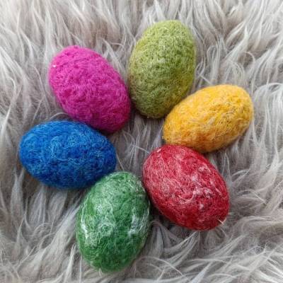 6 x OSTEREIER, Filzeier,  Naturmaterial 100% Wolle, ohne Styroporkern, Handmade, Deko