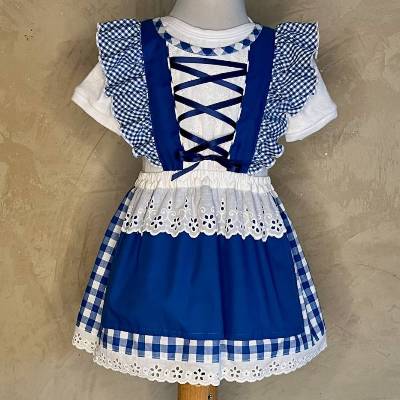 Zauberhaftes blau-weiß kariertes Rüschendirndlchen für Babys – 100% Baumwolle, handgenäht & komfortabel